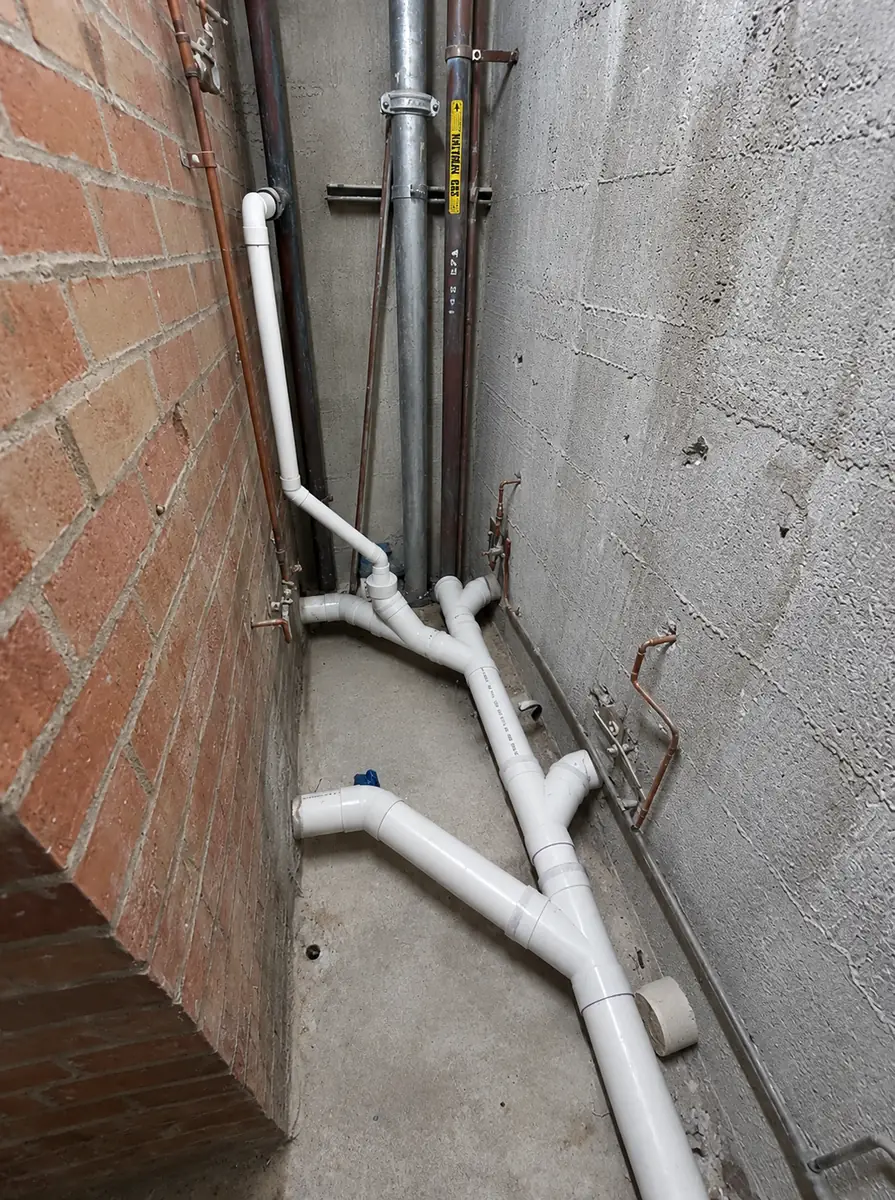 Common property pipework running through a strata building riser